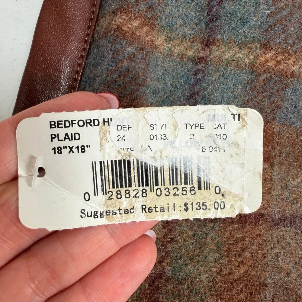 VTG Ralph Lauren Pillow Sham Bedford Hunt Plaid Wool Leather Trim Wood Buttons